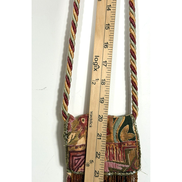 Floral Tapestry Shoulder Bag Crossbody Purse Beaded Fringe Rope Strap Victorian - Picture 7 of 11